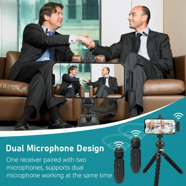 2024/02/1000466844.jpg K61 Wireless Lavalier Microphone ,Plug And Play,Noise Reduction,2-Channel,Work 6h,With Charging Case,iPhone Type-C