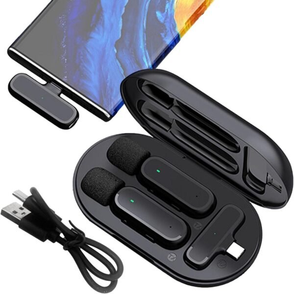 2024/02/1000466852.jpg K61 Wireless Lavalier Microphone ,Plug And Play,Noise Reduction,2-Channel,Work 6h,With Charging Case,iPhone Type-C