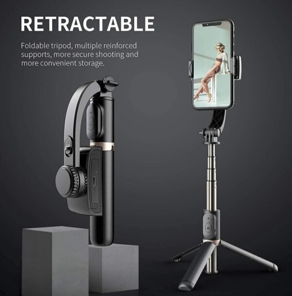 2025/01/1001642886.jpg Q08 Mini Gimbal Anti-Shake 1-Axis STABILIZER Extendable Selfie Stick Tripod, Wireless Remote for Smartphone, Black