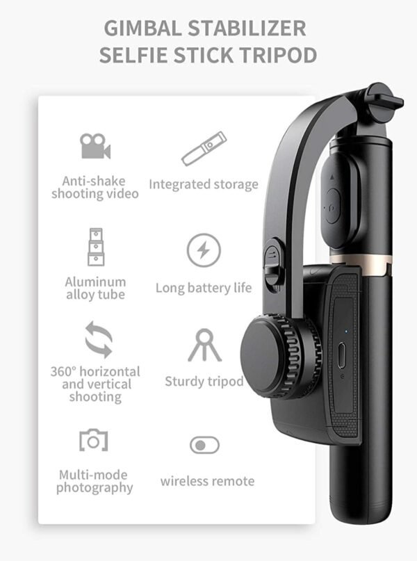 2025/01/1001642887.jpg Q08 Mini Gimbal Anti-Shake 1-Axis STABILIZER Extendable Selfie Stick Tripod, Wireless Remote for Smartphone, Black