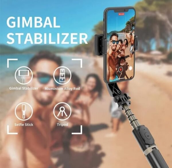 2025/01/1001642890.jpg Q08 Mini Gimbal Anti-Shake 1-Axis STABILIZER Extendable Selfie Stick Tripod, Wireless Remote for Smartphone, Black