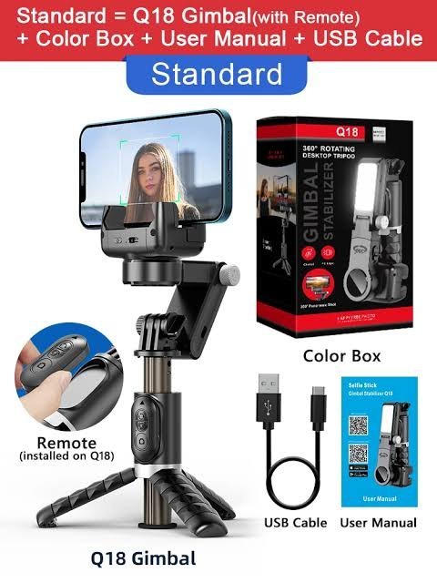 2025/01/1001704001.jpg Q18 Desktop Gimbal Selfie Stick Tripod Stabilizer With Fill Light Remote Following Foldable For iOs & Android Live Broadcast