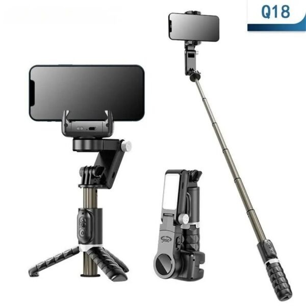 2025/01/1001704013.jpg Q18 Desktop Gimbal Selfie Stick Tripod Stabilizer With Fill Light Remote Following Foldable For iOs & Android Live Broadcast