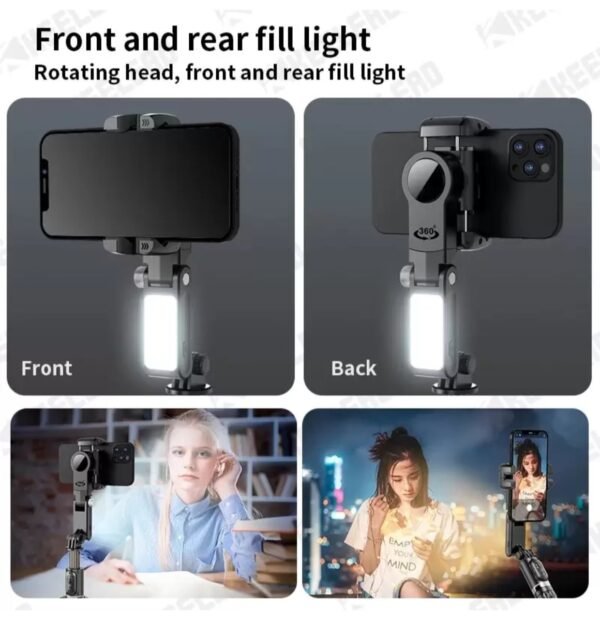 2025/01/1001704019.jpg Q18 Desktop Gimbal Selfie Stick Tripod Stabilizer With Fill Light Remote Following Foldable For iOs & Android Live Broadcast