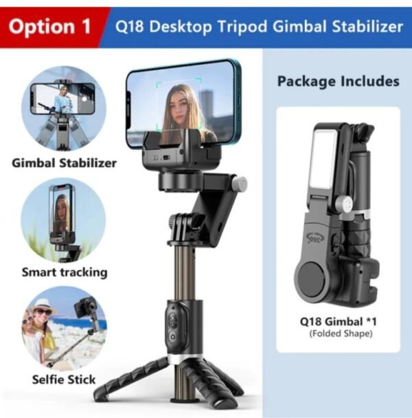 2025/01/1001704026.jpg Q18 Desktop Gimbal Selfie Stick Tripod Stabilizer With Fill Light Remote Following Foldable For iOs & Android Live Broadcast