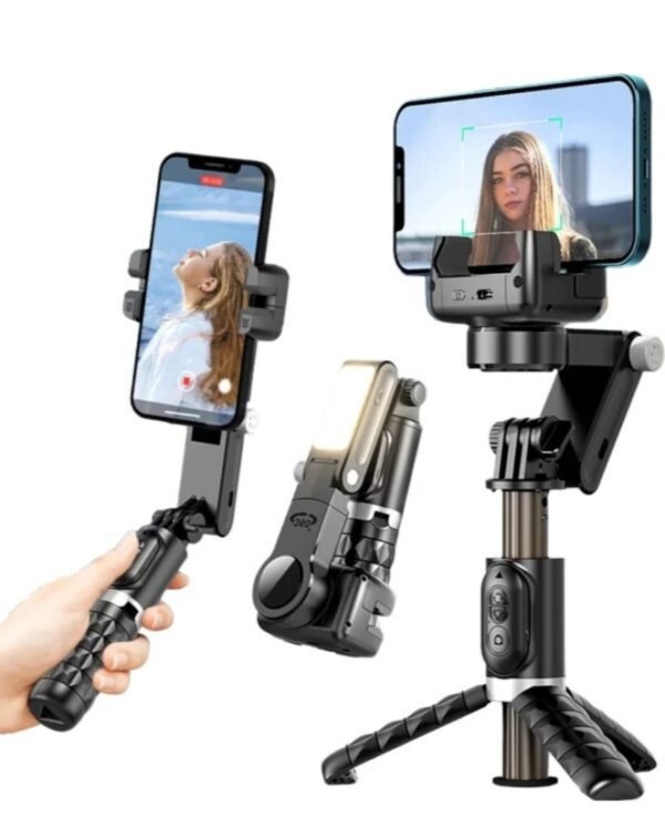 2025/01/1001704027.jpg Q18 Desktop Gimbal Selfie Stick Tripod Stabilizer With Fill Light Remote Following Foldable For iOs & Android Live Broadcast