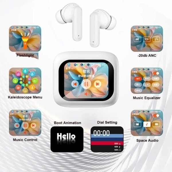 Display Earbuds Touch Screen Blutooth TWS Noise Cancellation Anc+ Enc Headset