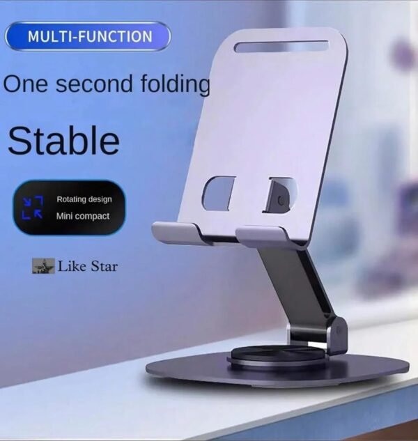 2025/06/1002305209.jpg 360 Degree Rotating Phone Stand, Adjustable Foldable Holder for Phone Tablet with Carbon Steel Stability, for Video Calls, Gaming, Streaming