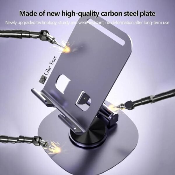 2025/06/1002305210.jpg 360 Degree Rotating Phone Stand, Adjustable Foldable Holder for Phone Tablet with Carbon Steel Stability, for Video Calls, Gaming, Streaming