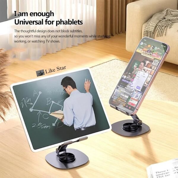 2025/06/1002305211.jpg 360 Degree Rotating Phone Stand, Adjustable Foldable Holder for Phone Tablet with Carbon Steel Stability, for Video Calls, Gaming, Streaming