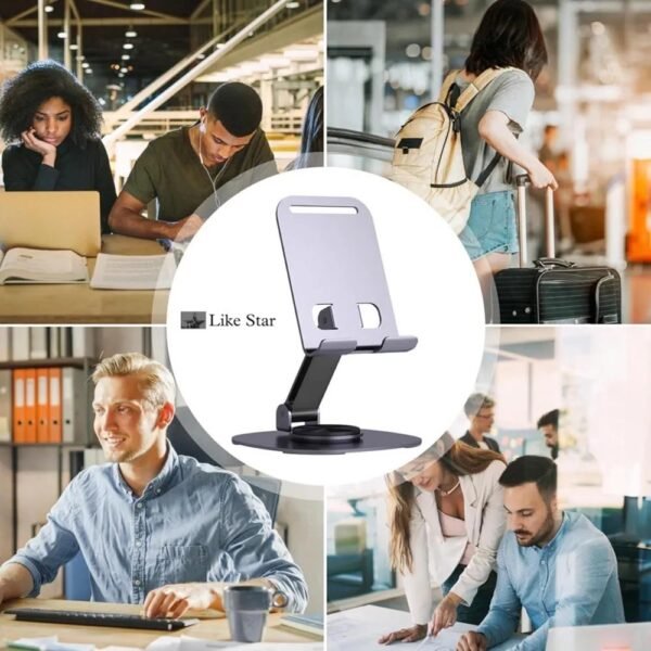 2025/06/1002305212.jpg 360 Degree Rotating Phone Stand, Adjustable Foldable Holder for Phone Tablet with Carbon Steel Stability, for Video Calls, Gaming, Streaming