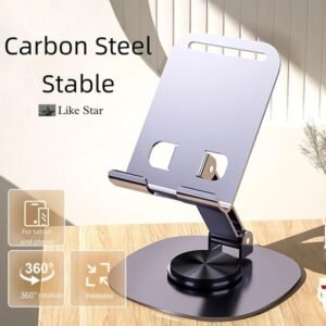 360 Degree Rotating Phone Stand, Adjustable Foldable Holder for Phone Tablet with Carbon Steel Stability, for Video Calls, Gaming, Streaming