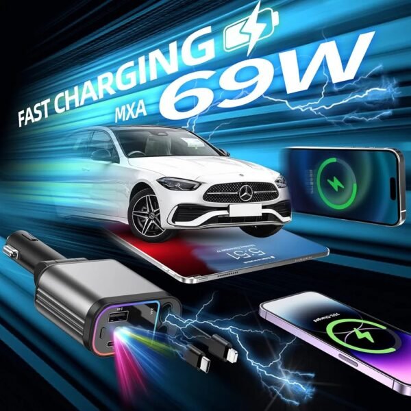 2025/07/1002482691.jpg Fast Car Charger with Starlight, 4 in 1 Retractable Car Charger, 120W USB C Adapter, Cars Accessories with Starlight Roof, 2 USB Ports Phone Cars Chargers Compatible with iPhone and Android