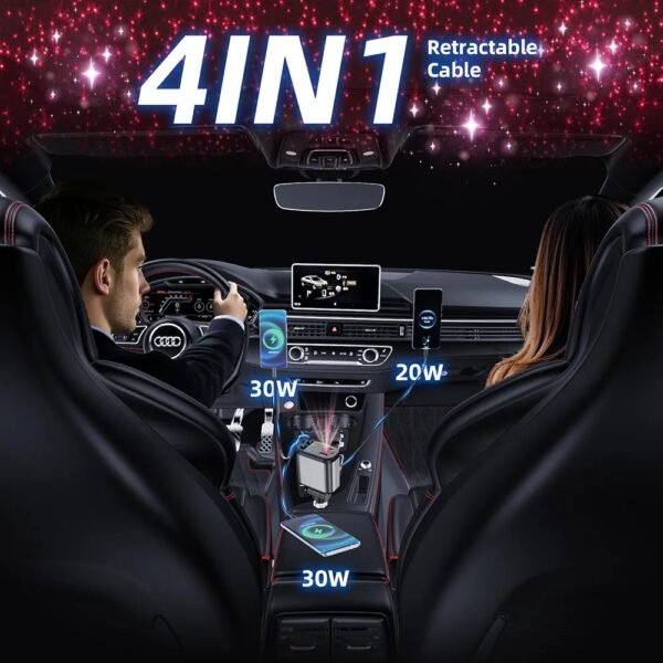 2025/07/1002482693.jpg Fast Car Charger with Starlight, 4 in 1 Retractable Car Charger, 120W USB C Adapter, Cars Accessories with Starlight Roof, 2 USB Ports Phone Cars Chargers Compatible with iPhone and Android