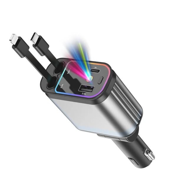 2025/07/1002482695.jpg Fast Car Charger with Starlight, 4 in 1 Retractable Car Charger, 120W USB C Adapter, Cars Accessories with Starlight Roof, 2 USB Ports Phone Cars Chargers Compatible with iPhone and Android