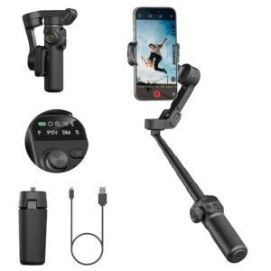 AOCHUAN Smart X2 Gimbal Stabilizer, 3-axis Smartphone Gimbal Built-in 20cm Extension Rod, Portable Smart Tripod w/OLED Screen, 360°Rotation Tracking Shooting, Video Recording