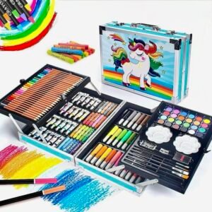 Unicorn Art & Craft Painting Box, Big Coloring Suitcase Multiple 145 Color Kit, Professional Drawing Water Color Pencils, Oil Pastel, Sketches & Acrylic Paint