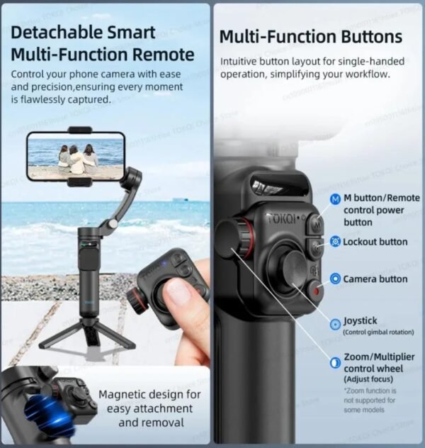 2025/10/1002904392.jpg TOKQI M02 3-Axis Handheld Gimbal Stabilizer Cell Phone Selfie Tripod with Detachable Remote