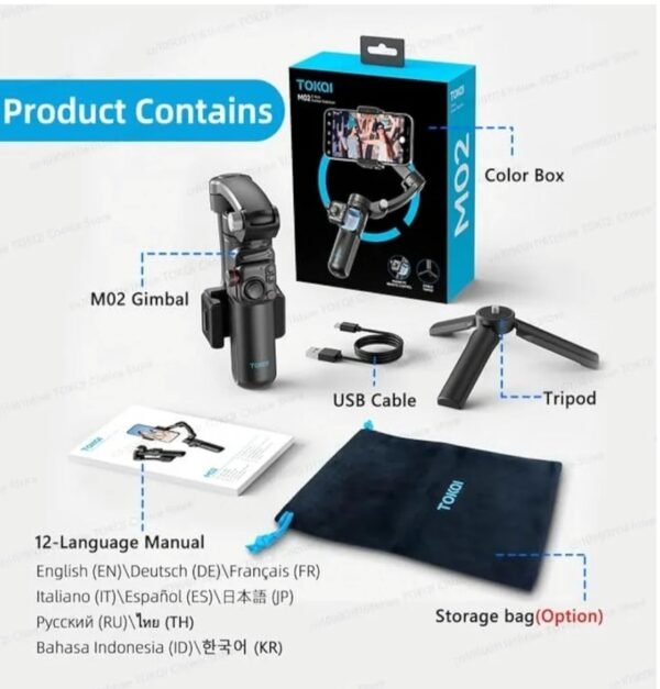2025/10/1002904395.jpg TOKQI M02 3-Axis Handheld Gimbal Stabilizer Cell Phone Selfie Tripod with Detachable Remote