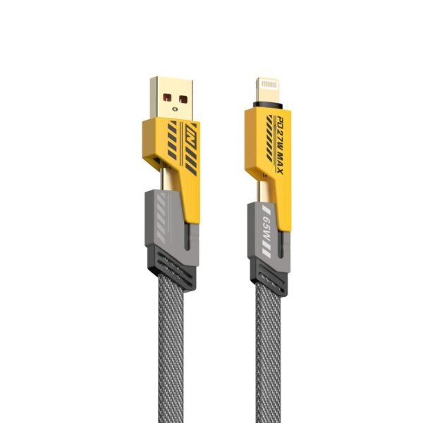 4-in-1 65W Fast Charging Data Cable with USB-A, Type-C & Lightning Connectors for High-Speed Charging & Data Transfer