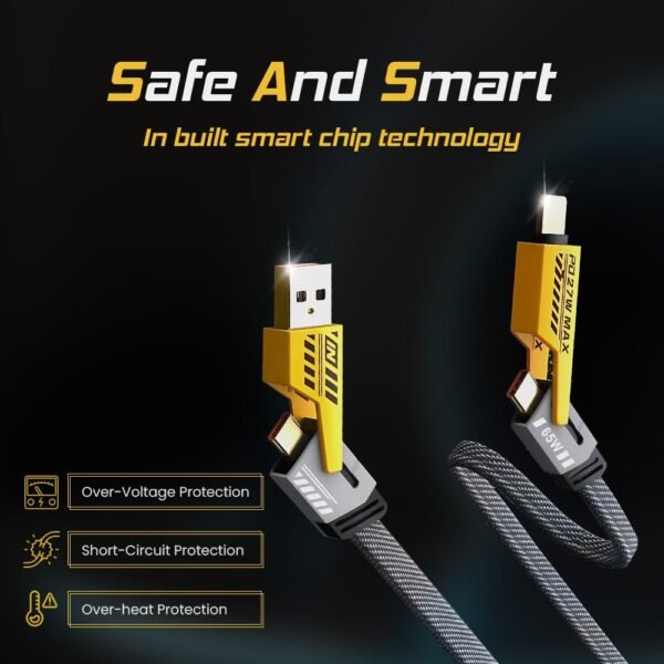 4-in-1 65W Fast Charging Data Cable with USB-A, Type-C & Lightning Connectors for High-Speed Charging & Data Transfer
