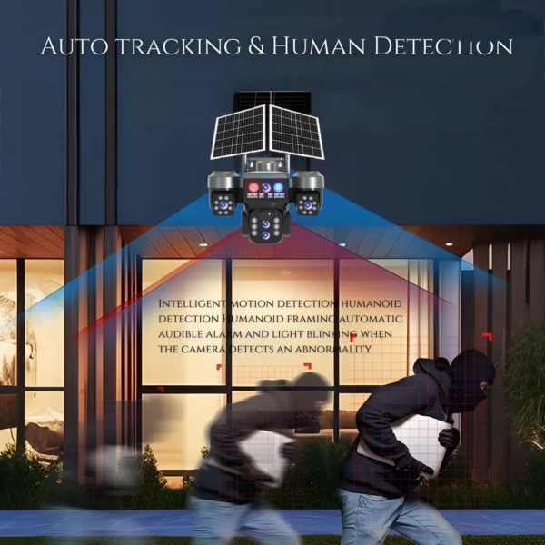 12MP 3 Lens PTZ Solar 4G Sim Outdoor CCTV Camera with 3 View | 360° | Night Vision | Motion Detection| Siren Alarm | 2 Way Audio | RGB Light | Dual Solar Panel | 4G Sim