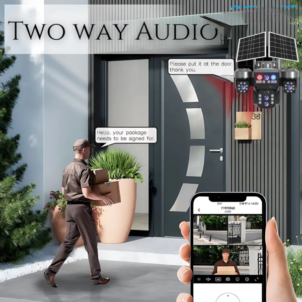 12MP 3 Lens PTZ Solar 4G Sim Outdoor CCTV Camera with 3 View | 360° | Night Vision | Motion Detection| Siren Alarm | 2 Way Audio | RGB Light | Dual Solar Panel | 4G Sim