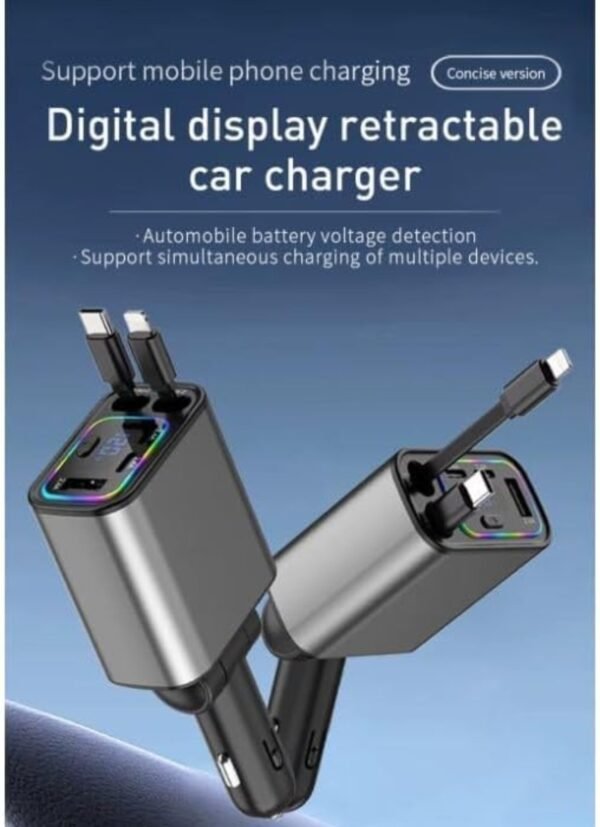 2026/01/1003417100.jpg Retractable Car Charger, 120W 5 in 1 Super Fast Charge Car Phone Charger, Retractable Cables (31.5 Inch) and1 USB and 2 Type C PortsCar Adapter