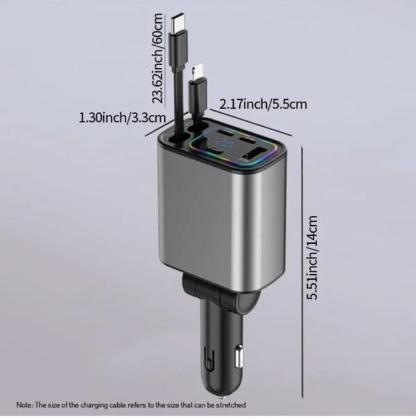 2026/01/1003417101.jpg Retractable Car Charger, 120W 5 in 1 Super Fast Charge Car Phone Charger, Retractable Cables (31.5 Inch) and1 USB and 2 Type C PortsCar Adapter