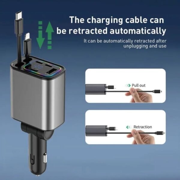 2026/01/1003417102.jpg Retractable Car Charger, 120W 5 in 1 Super Fast Charge Car Phone Charger, Retractable Cables (31.5 Inch) and1 USB and 2 Type C PortsCar Adapter