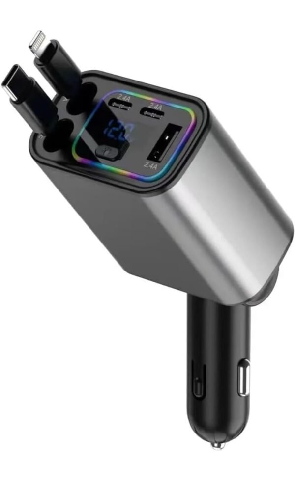2026/01/1003417118.jpg Retractable Car Charger, 120W 5 in 1 Super Fast Charge Car Phone Charger, Retractable Cables (31.5 Inch) and1 USB and 2 Type C PortsCar Adapter