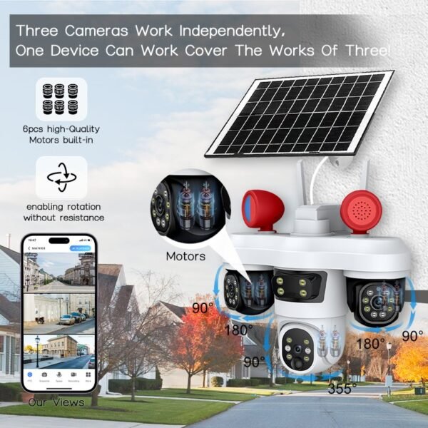 Wireless 4G IP CCTV Camera 3 Lens 3 Screens 12MP HD Outdoor Network PTZ Security CMOS SD Card Data Storage Floodlight Style