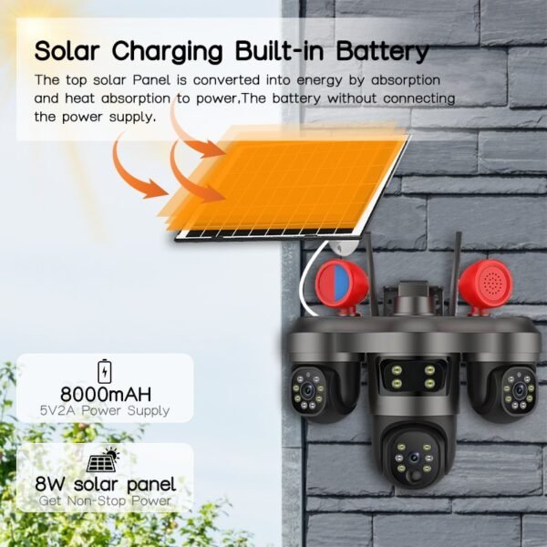 Wireless 4G IP CCTV Camera 3 Lens 3 Screens 12MP HD Outdoor Network PTZ Security CMOS SD Card Data Storage Floodlight Style