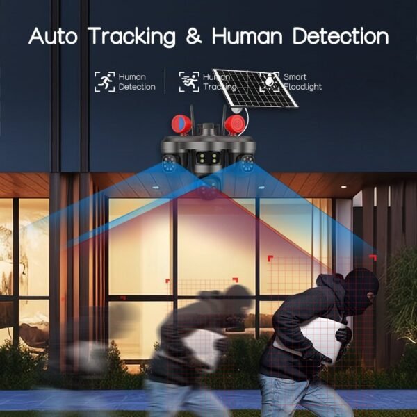 Wireless 4G IP CCTV Camera 3 Lens 3 Screens 12MP HD Outdoor Network PTZ Security CMOS SD Card Data Storage Floodlight Style