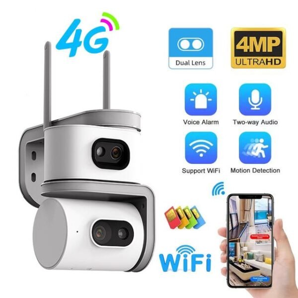 Dual Lens Outdoor Security Camera 6MP ICam365 Wireless WiFi 4G PTZ CCTV Camera