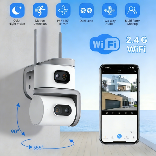 Dual Lens Outdoor Security Camera 6MP ICam365 Wireless WiFi 4G PTZ CCTV Camera