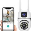 4+4MP Dual Lens Mini Wireless PTZ | Live Monitoring | CCTV Camera Color Night Mode | Motion Detection | Two-Way Audio | Indoor/Outdoor Security Camera for Home (Dual Lens Mini Dome K-804)