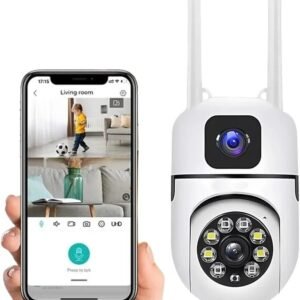 4+4MP Dual Lens Mini Wireless PTZ | Live Monitoring | CCTV Camera Color Night Mode | Motion Detection | Two-Way Audio | Indoor/Outdoor Security Camera for Home (Dual Lens Mini Dome K-804)