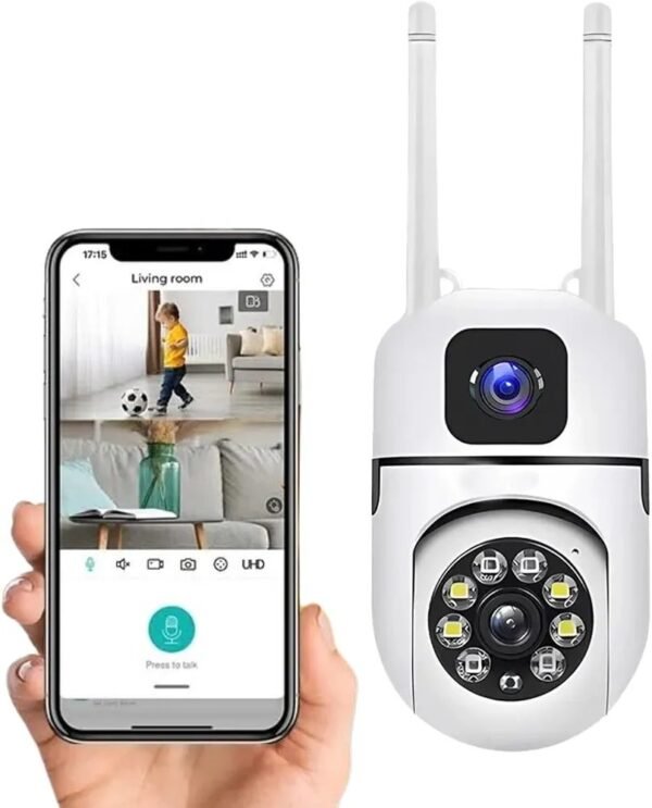 4+4MP Dual Lens Mini Wireless PTZ | Live Monitoring | CCTV Camera Color Night Mode | Motion Detection | Two-Way Audio | Indoor/Outdoor Security Camera for Home (Dual Lens Mini Dome K-804)