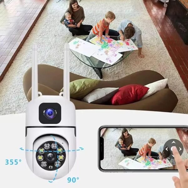 4+4MP Dual Lens Mini Wireless PTZ | Live Monitoring | CCTV Camera Color Night Mode | Motion Detection | Two-Way Audio | Indoor/Outdoor Security Camera for Home (Dual Lens Mini Dome K-804)
