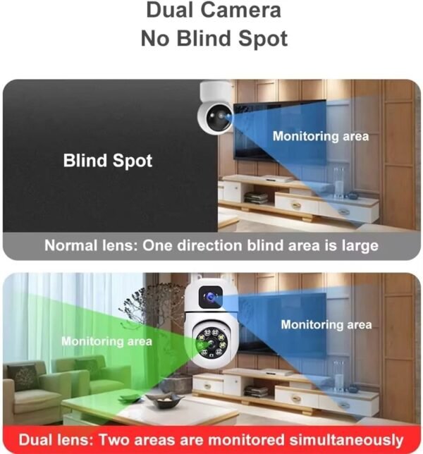 4+4MP Dual Lens Mini Wireless PTZ | Live Monitoring | CCTV Camera Color Night Mode | Motion Detection | Two-Way Audio | Indoor/Outdoor Security Camera for Home (Dual Lens Mini Dome K-804)