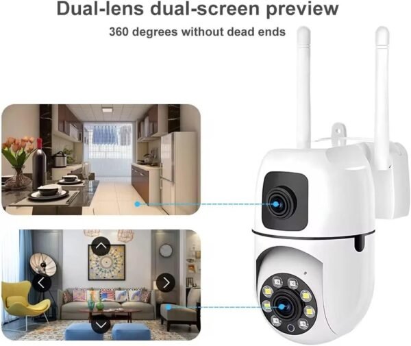 4+4MP Dual Lens Mini Wireless PTZ | Live Monitoring | CCTV Camera Color Night Mode | Motion Detection | Two-Way Audio | Indoor/Outdoor Security Camera for Home (Dual Lens Mini Dome K-804)