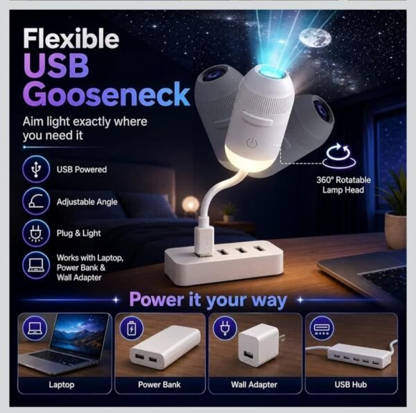 2026/10/1004381619.jpg USB Mini Galaxy Projector Night Light 2-in-1 with 7 Interchangeable Slides, Warm Glow Mode, Bendable Gooseneck and Touch Switch Ideal for Workshop Benches, Hobby Tables and Craft Rooms