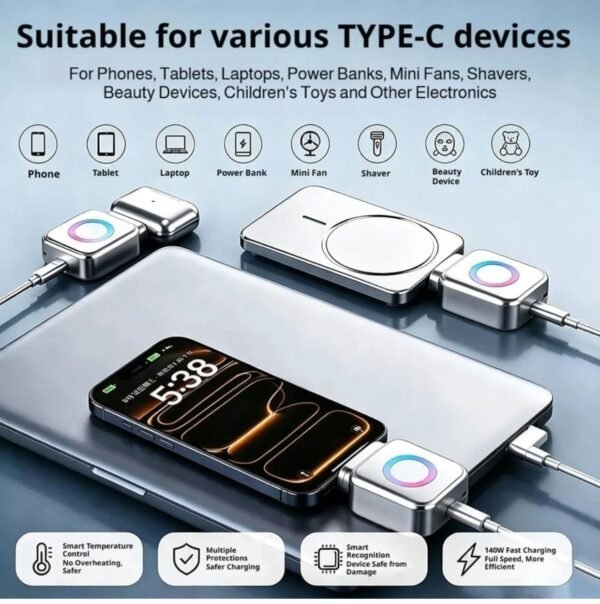 2026/10/1004395676.jpg 2-in-1 USB-C Magnetic Wireless Charger Adapter for Android & iPhone 15/16 Series, 20W Fast Charging Converter, Type-C Plug-in Magnetic Charging Receiver, Compact Portable Charging Accessory