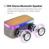 S300 16W HD Sound Bluetooth Speaker with 15W Wireless Charging, 360°RGB LED Lights, Digital Clock with Alarm Setting, Built-in White Noise, USB/SD Card/AUX in, Type C Charging