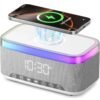 S300 16W HD Sound Bluetooth Speaker with 15W Wireless Charging, 360°RGB LED Lights, Digital Clock with Alarm Setting, Built-in White Noise, USB/SD Card/AUX in, Type C Charging